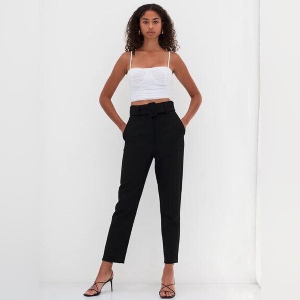 Babaton Supernova Pant Black Belted Academia Tapered Slim Aritzia SZ 2